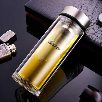 希诺双层带盖XN-9607玻璃杯便携加厚男女士水杯过滤办公泡茶杯