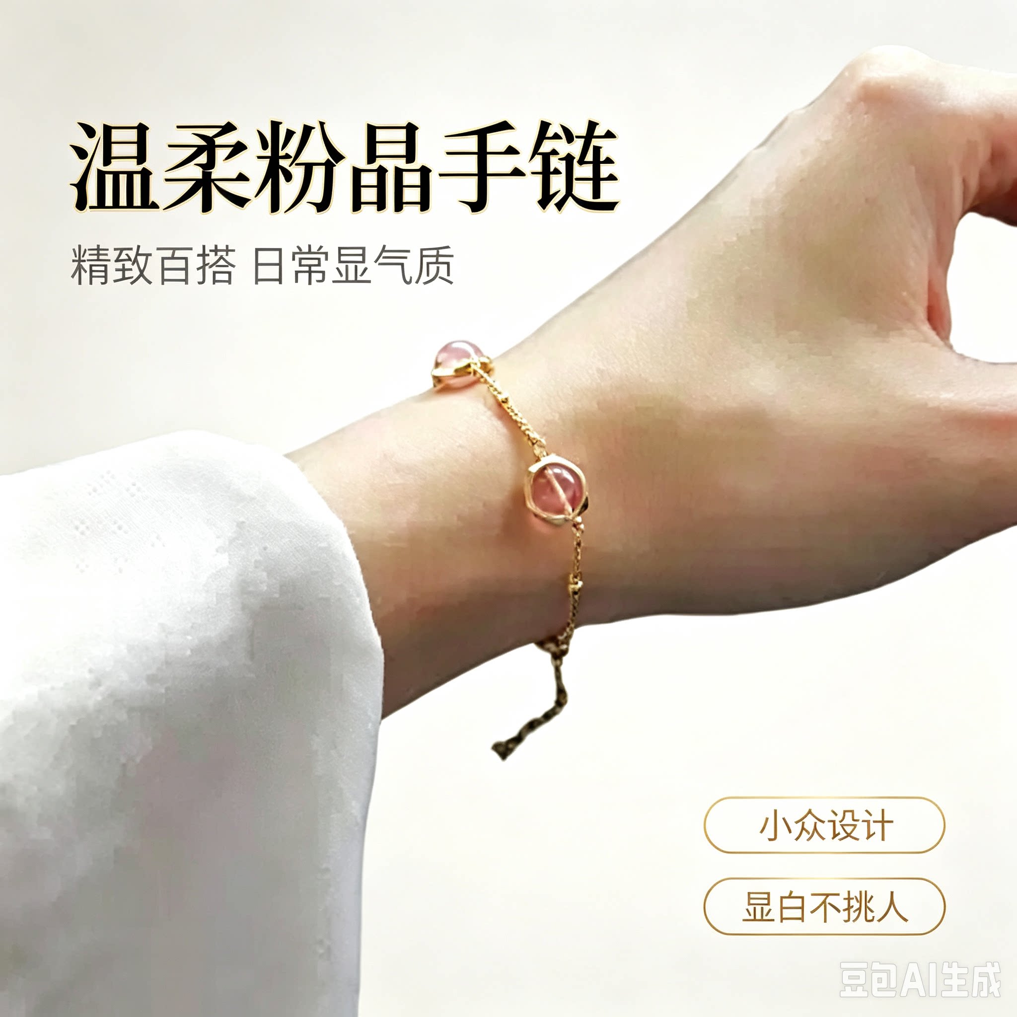 可爱桃花星球14K包圣诞粉晶手链