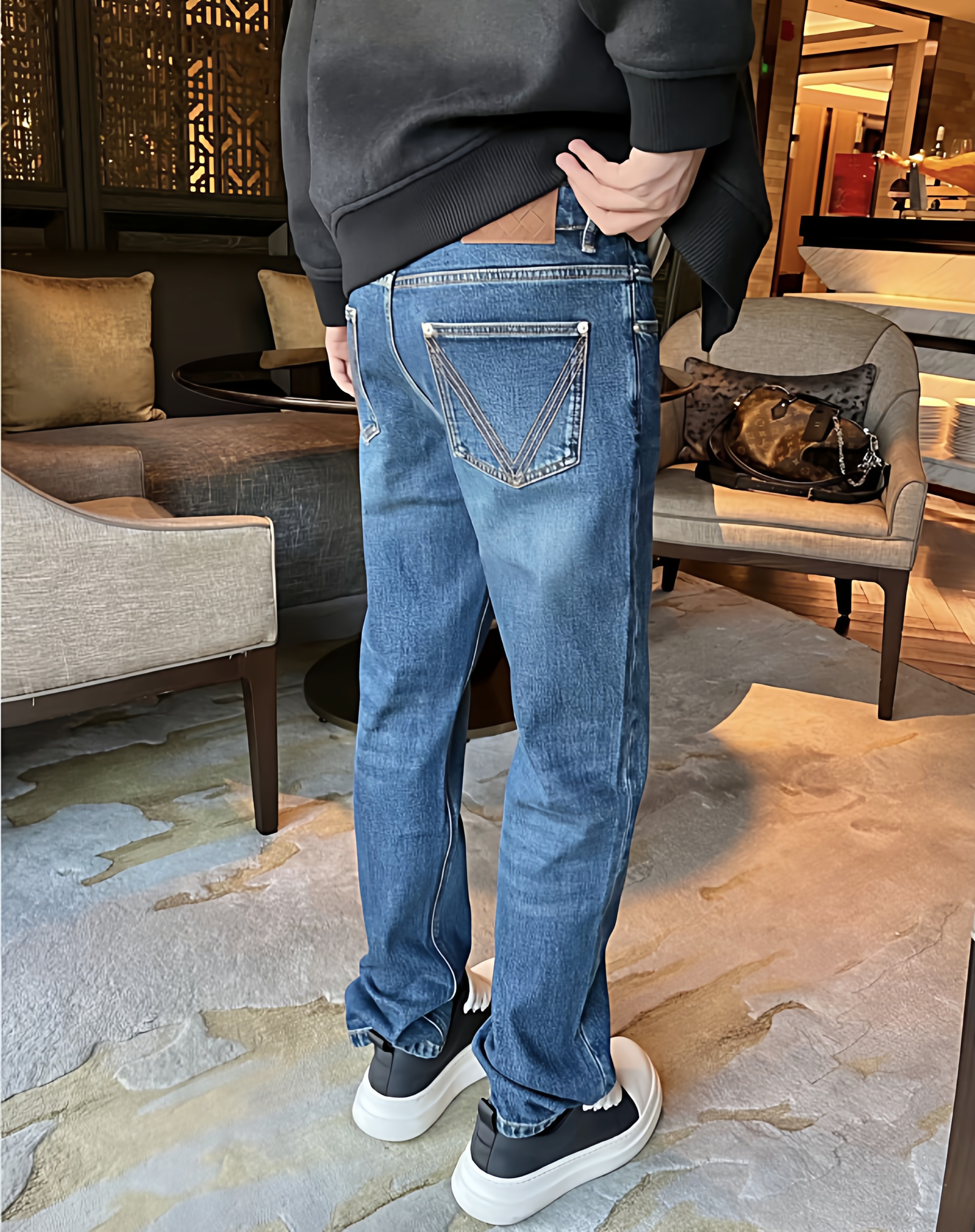 编织复古冬季新款男士加绒加厚弹力休闲时尚百搭直筒牛仔裤,男装,牛仔裤,淘宝优惠券,粉丝福利购,淘宝优惠卷