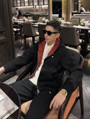 蜜蜂格纹秋冬绵羊毛蚕丝内里加厚款 休闲温暖连帽男潮流外套