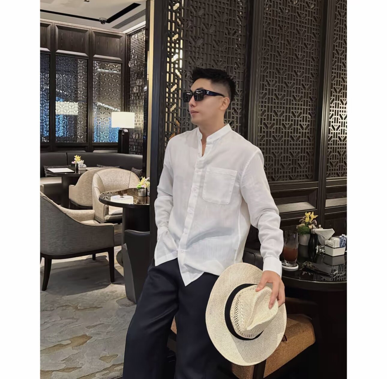 轻熟风26S早秋新款亚麻混纺立领休闲透气长袖男士衬衫C721