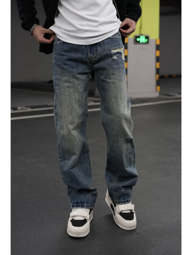 【磨破毛边】秋冬高端定制丹宁水洗复古直筒百搭坠感牛仔裤