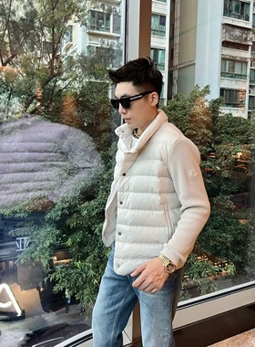 摩登羽绒服90白鸭绒柜款毛织拼接立领百搭休闲男士羽绒夹克外套