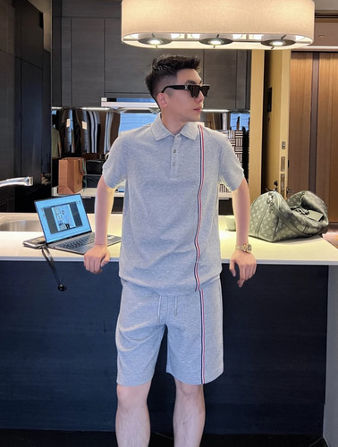 【彩条拼接套装】24ss细珠地Polo柔软舒适透气棉休闲套装短袖短裤