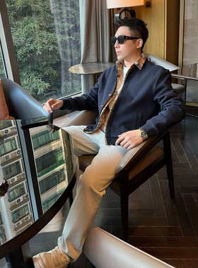 格纹假两件秋冬老钱厚款拼接纹翻领格纹高级感外套夹克洋气上衣