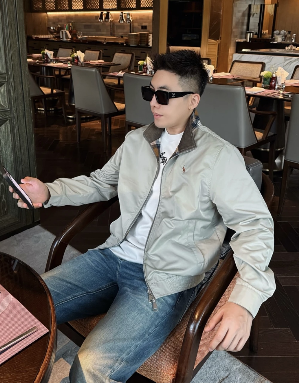 2025新款刺绣小标格纹拼色翻领美式复古短款夹克外套