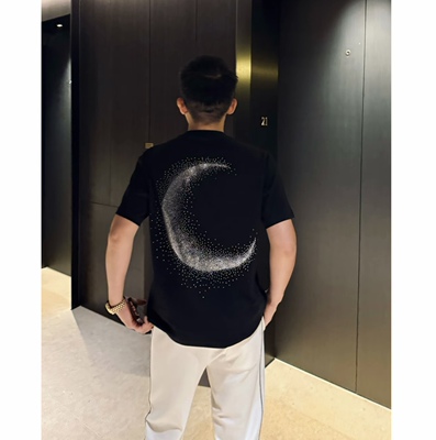 【渐变月球】26夏日定制进口奥钻闪亮男士短袖T恤轻奢衣服8272