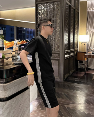 【老钱套装】夏日清爽条纹织带液氨棉男士短袖T恤套装短裤WYG6652