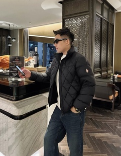 菱格玛雅秋冬90白鸭绒格纹翻领双标老钱羽绒服男款夹克高级外套