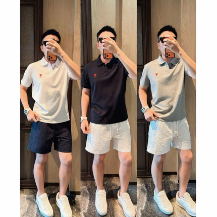 Love Polo Shirt 26 Summer Cool-Feeling Beaded Cotton Breathable Elastic High-End Men's Short-Sleeved T-Shirt