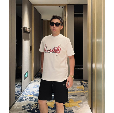 25春夏新款液氨棉立体厚版印撞色盖章短袖T恤男士时尚