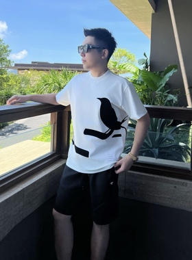 【仰望飞燕】25秋液氨棉立体植绒短袖T恤男士百搭情侣半袖WYG9965