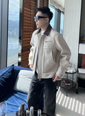 【老钱夹克】50羊毛混纺厚款翻领情侣夹克高级外套男士新款休闲装