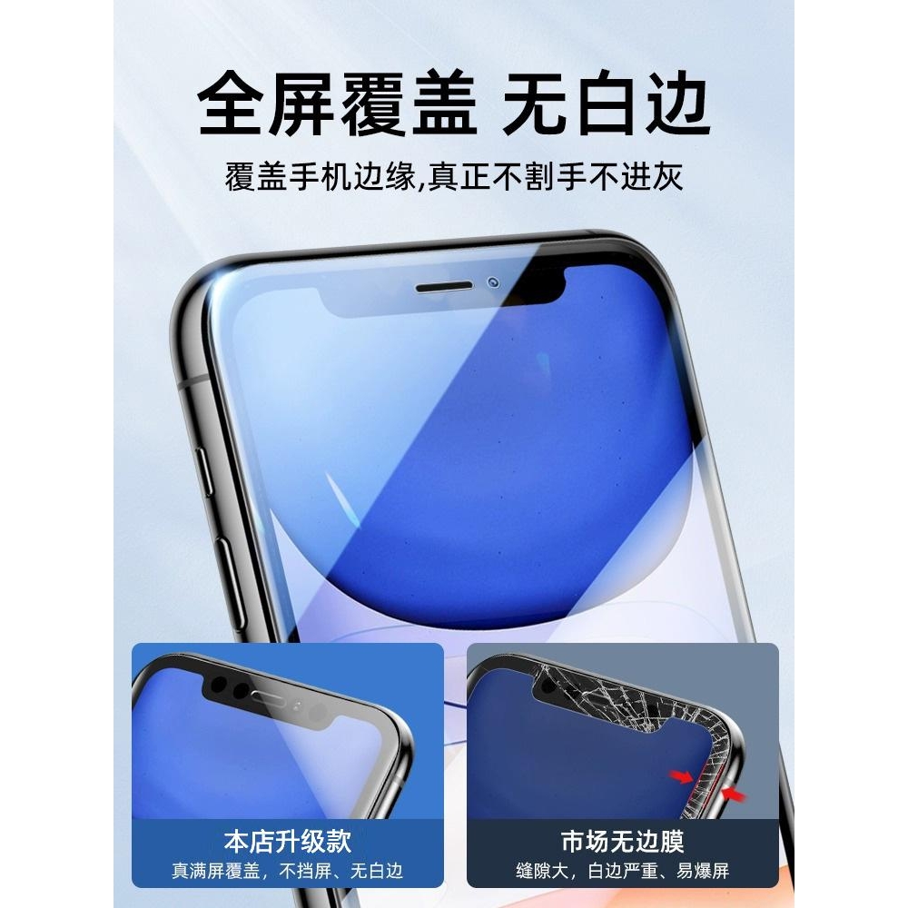精菲适用于苹果15钢化膜iphone14promax全屏高清13手机膜12防摔11pro新款无尘仓xs防偷窥7/8plus秒贴膜XR听筒
