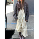 44AaSi 超重工流浪感棉麻木耳拼接内搭连衣裙 酪白山茶花