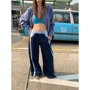 拼接格子丹宁牛仔长裤 视觉降温 夏季 清仓7折