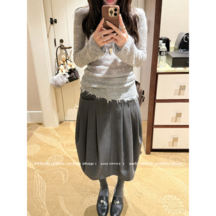 44AaSi 花苞压褶毛呢廓形半身裙秋冬百搭中长裙 泡泡女孩