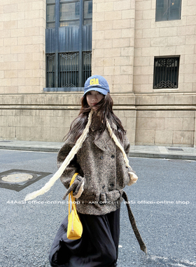 44AaSi 魁北克漫游 高品质羊驼绵羊毛重工时髦腰带大衣短款外套