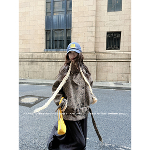 外套 高品质羊驼绵羊毛重工时髦腰带大衣短款 44AaSi 魁北克漫游