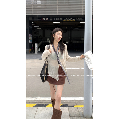 44AaSi 通勤bi备 不闷热冰丝空调房罩衫单穿显瘦镂空针织开衫