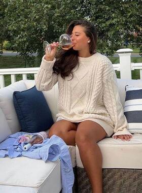 Aelfric Eden Solid Color Woven Pattern Knit Sweater Y2K