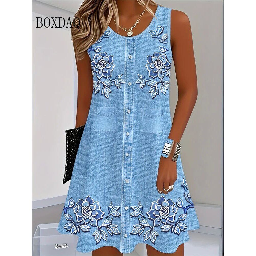 2025 Women Summer Sleeveless Bohemian Dress Fashion Imitate
