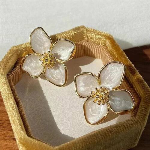 Hibiscus Dropped Glaze Flower Stud Earrings for Women Girl F