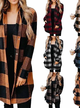 long Blouse Tops For Women Shirts Clothes Shirt plaid winter