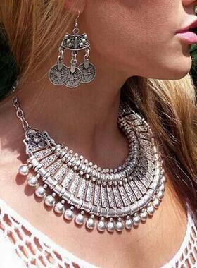 衣领硬币项炼吊坠覆古水晶波西米亚大女人