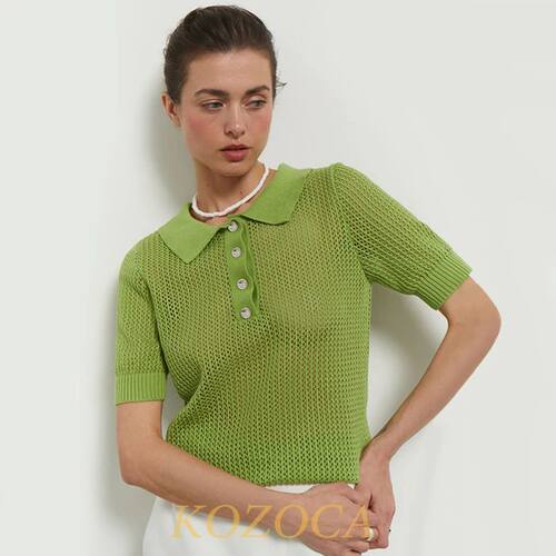 Kozoca Summer Outfits Short Sleeve Solid Polo Shirt Women Fa