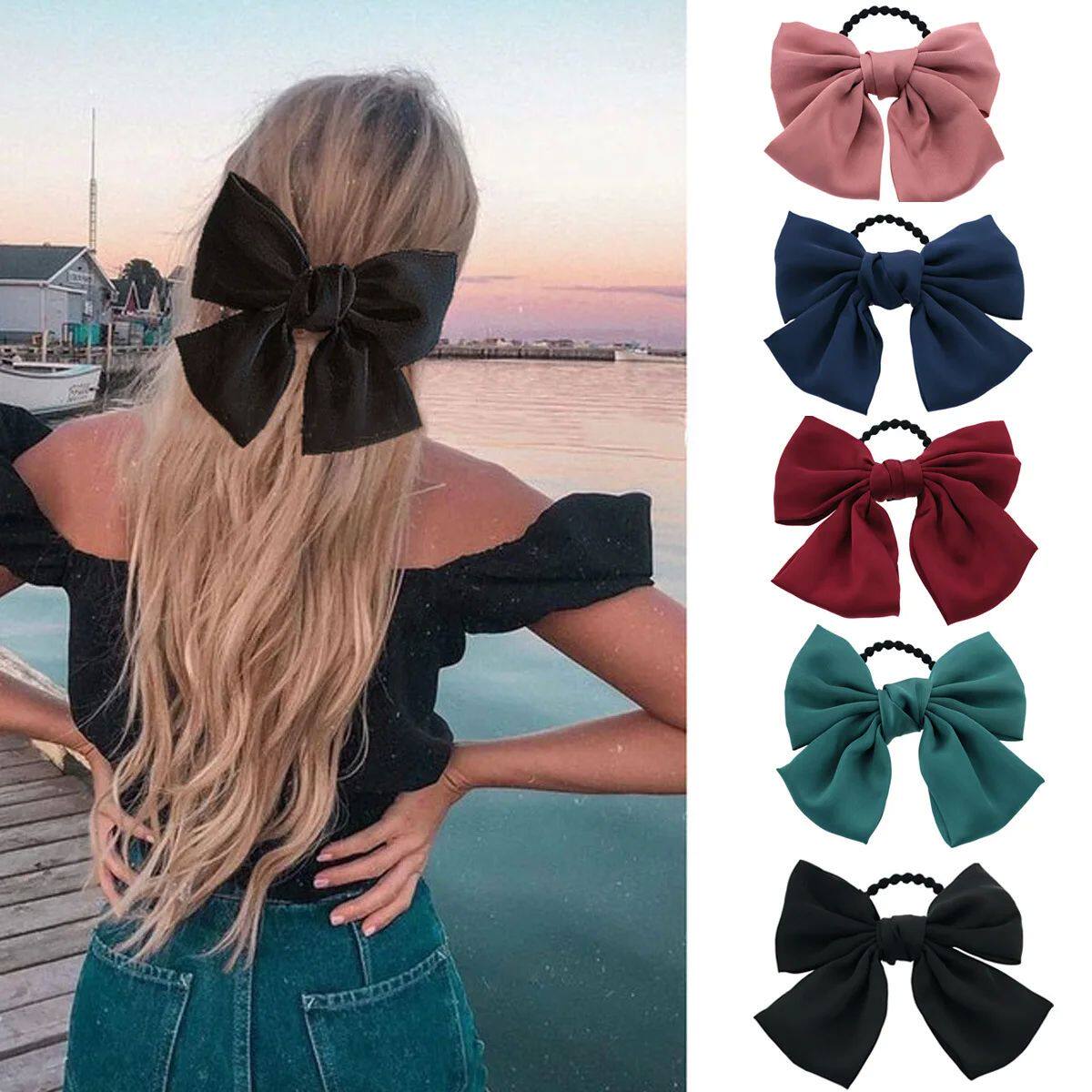 1PC New Fashion Big Bow Elastic Hair Bands Ponytail Scarf Ha