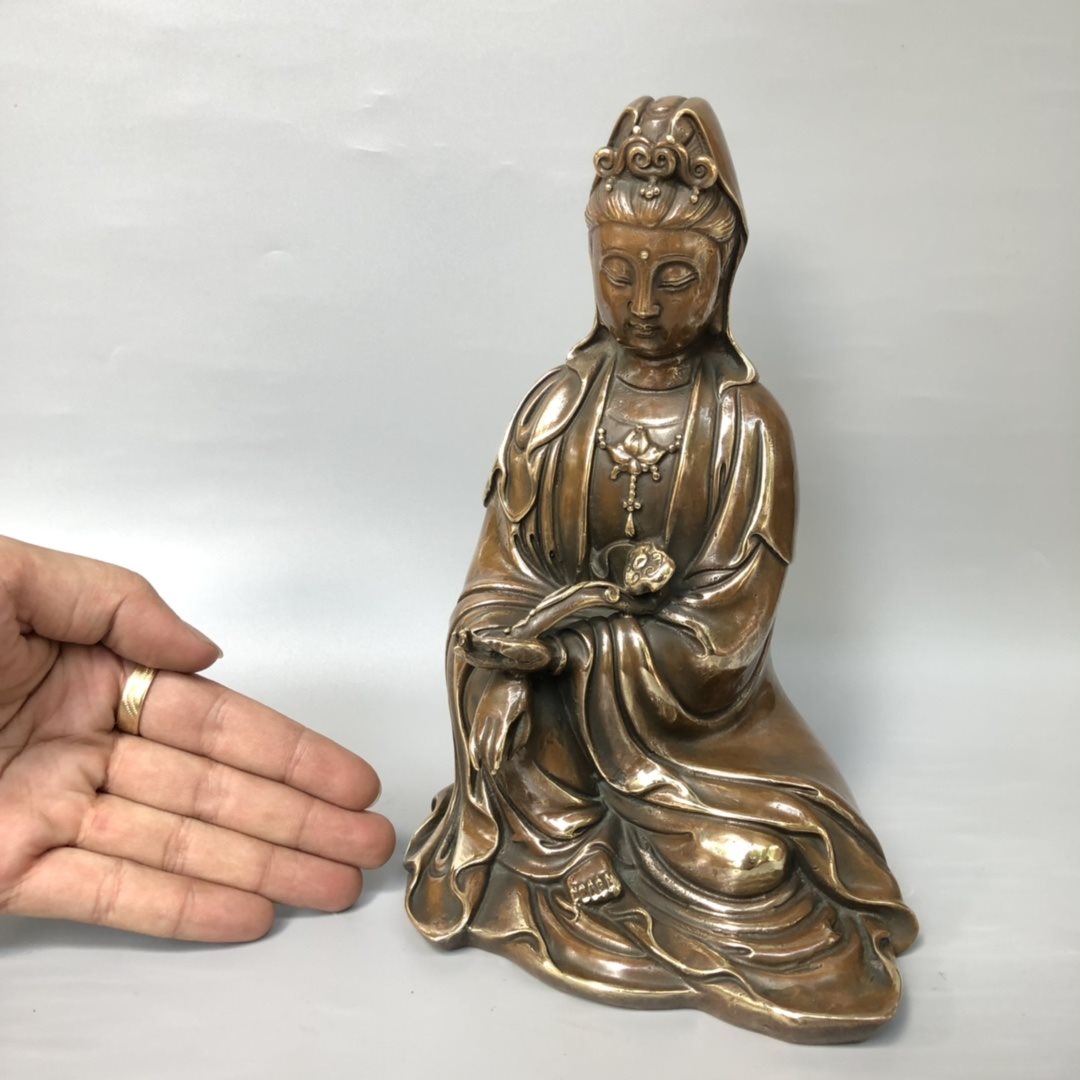 铜坐像如意观音摆件仿古做旧铜器家居工艺品摆件v莲花
