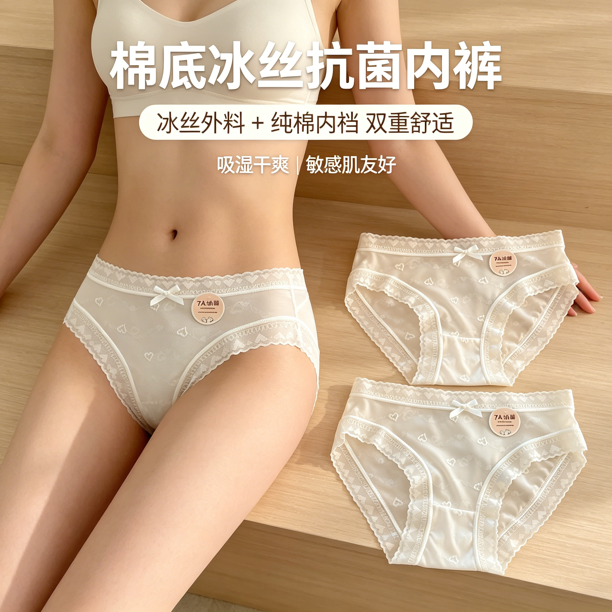 冰丝无痕粉底液内裤女士女款三角裤夏薄款2026新款蕾丝隐形不夹臀