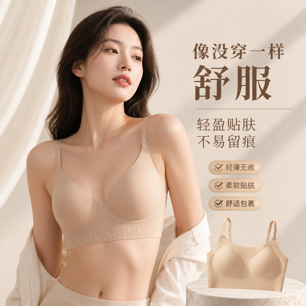 无痕隐形内衣女夏季薄款小胸聚拢文胸收副乳防下垂粉底液女士胸罩