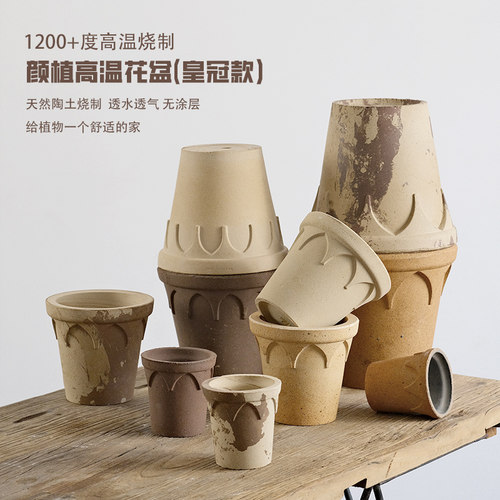天狼 颜植陶土花盆高级感粗陶透气家用桌面花卉绿植适用