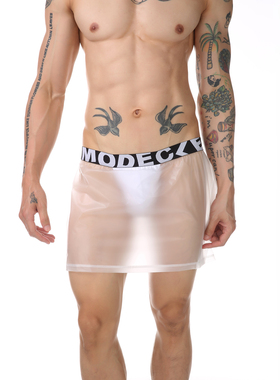 男士性感内裤低腰PVC开叉三角裤透明高叉宽腰带假两件个性特色