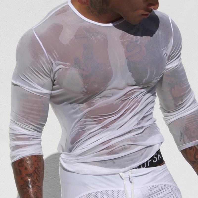 性感透明上衣纯色透视装男