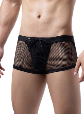 性感镂空透明内裤男渔网眼透视提臀丁字裤特色成人裤衩新款潮1O