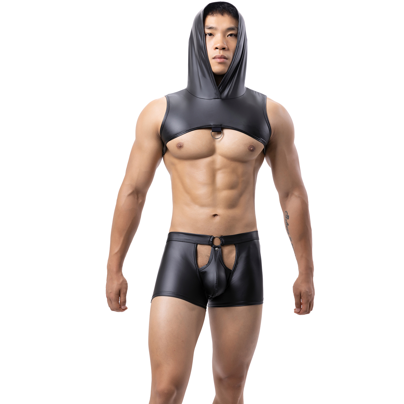 男士性感内衣裤镂空平角裤超短款仿皮情调特色成人透视套装新款