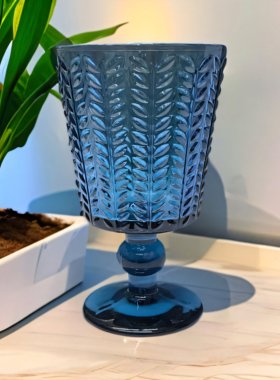 ROUPA罗派含羞草ins风高脚玻璃杯果汁饮料杯蓝色水杯彩色杯300ml