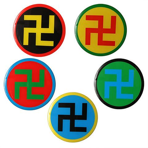 18公分江氏版黄红蓝绿黑五色太极八卦贴万字福传统工艺品摆件补角