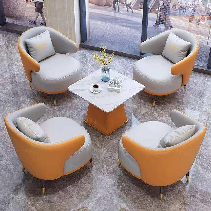 北欧洽谈桌椅组合售楼处接待会客厅休闲阳台皮艺单人沙发茶几组合