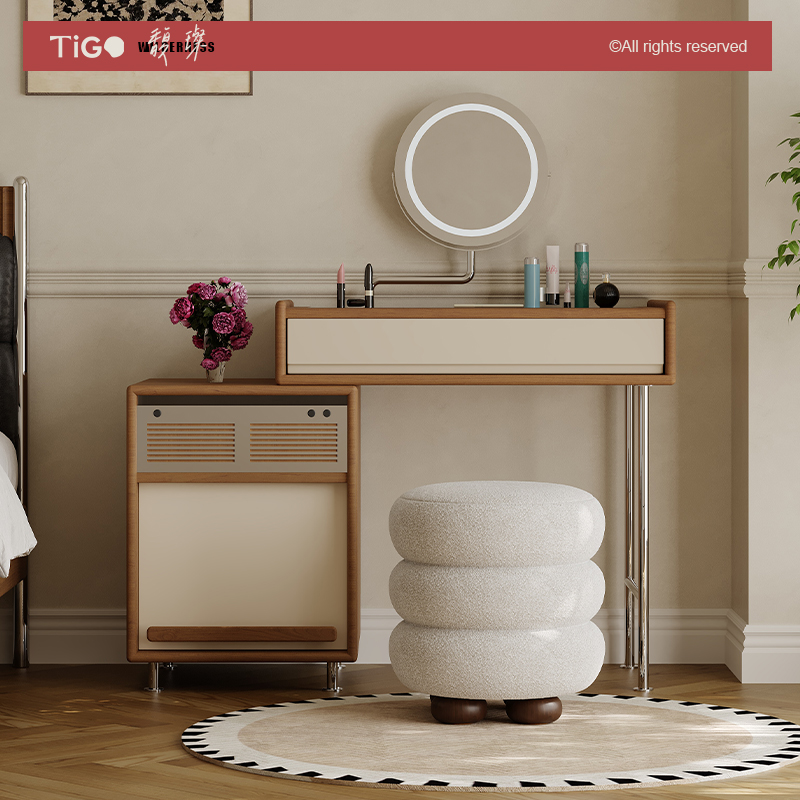 TIGO法式化妆台斗柜覆古风可伸缩收纳一体卧室樱桃木小户型化妆桌
