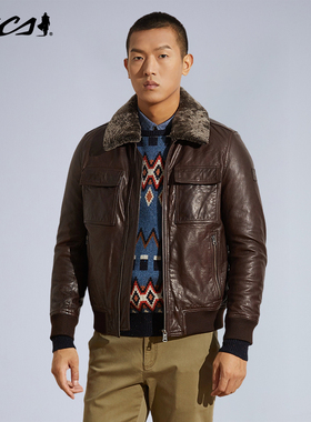 MCS源自万宝路美式工装M65战壕野战真皮脱翻毛领四袋羽绒皮衣G-1