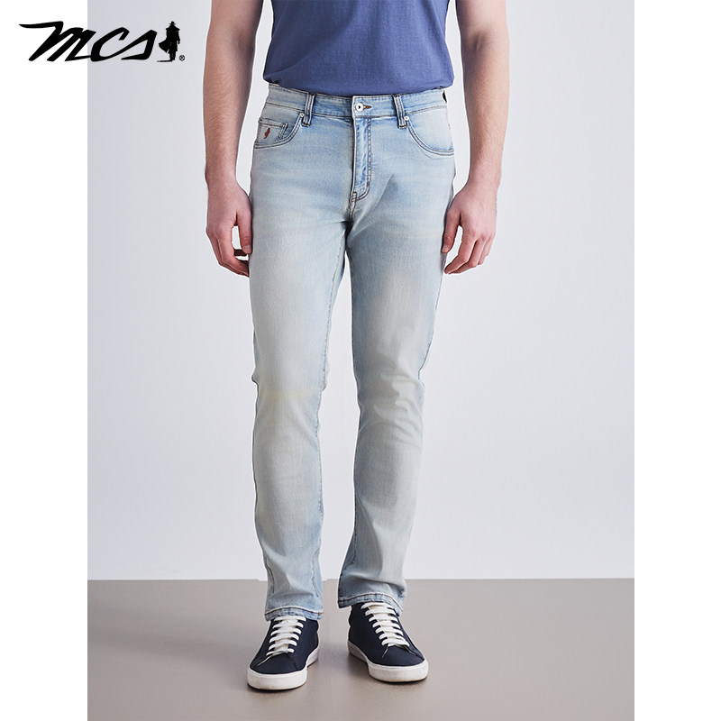 MCS男装源自万宝路春季美式水洗牛仔裤男士浅灰蓝色谢谢时尚裤子,男装,牛仔裤,淘宝优惠券,粉丝福利购,淘宝优惠卷