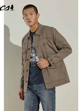 MCS男装源自万宝路秋季棉质休闲夹克男翻领复古工装外套男春秋款