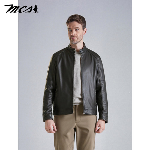MCS源自万宝路男款牛皮机车皮衣