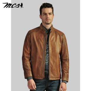 MCS男装源自万宝路真皮皮衣男士秋冬绵羊皮皮夹克立领美式皮外套