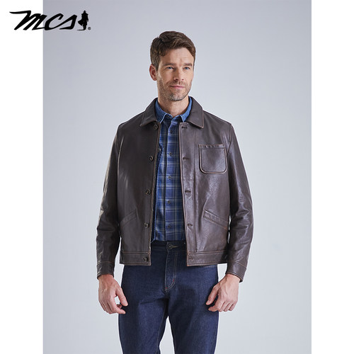 MCS油蜡绵羊皮短款真皮皮衣