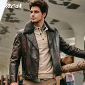 复古修身 MCS源自万宝路机车款 羽绒皮衣男款 牛皮革夹克男可脱卸领